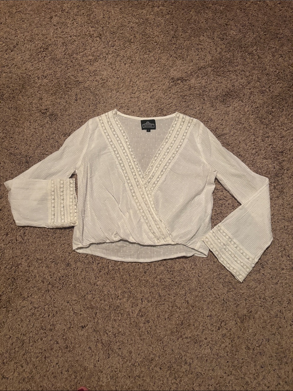 Angie White Crop Lace Boho Crossover Top S